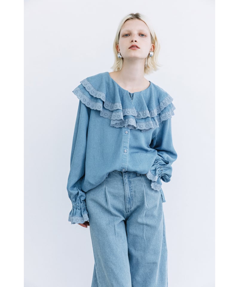 Wonderful World ブルーグレー　フランスレースブラウス レースブラウス付きの爽やかドレス|東京ソワール | レリアン公式