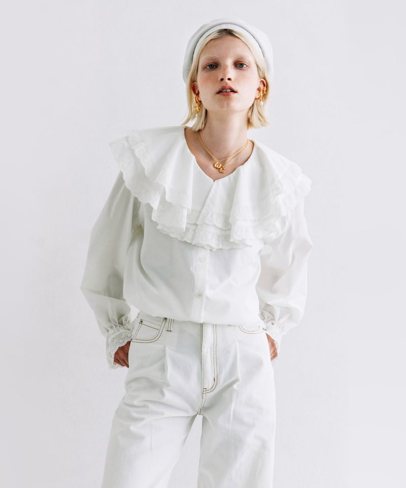 ワンダフルワールド　リバイバルブラウス　白 ワンダフルワールド リバイバルブラウス 白 ワンダフルワールド