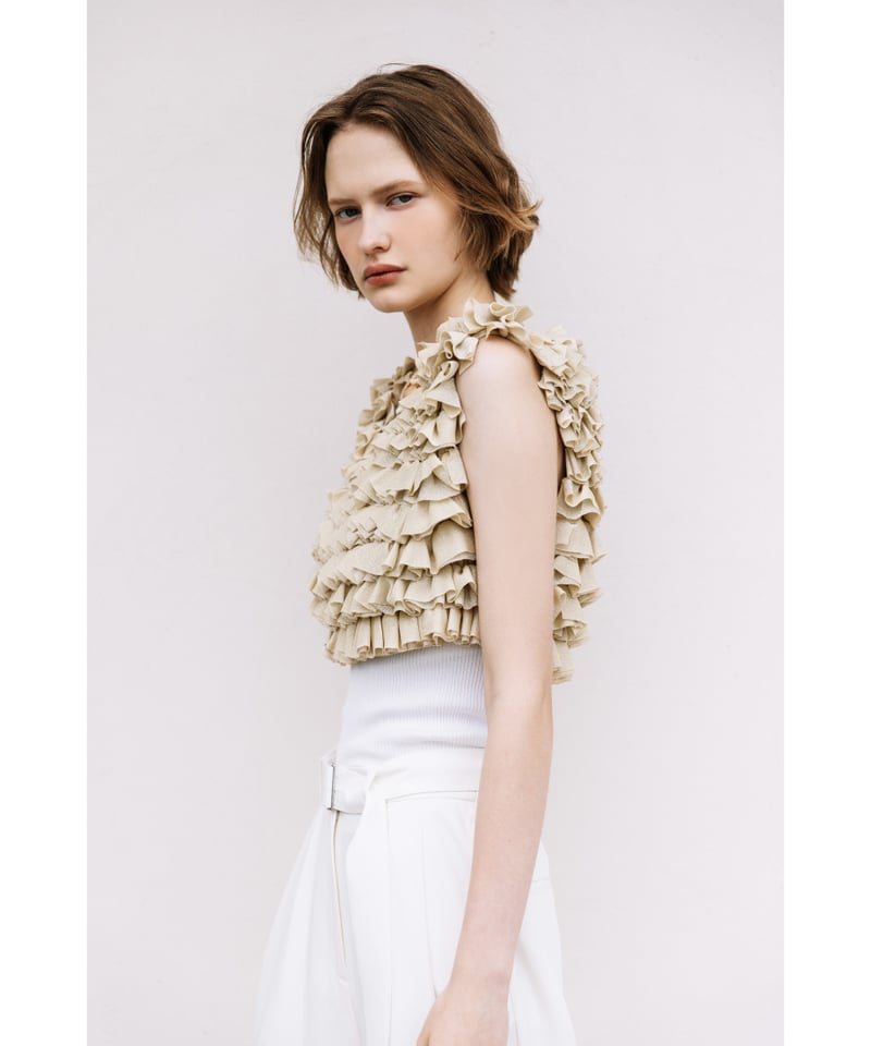 ホワイトフリル　トップス チュールフリルレイヤードトップス