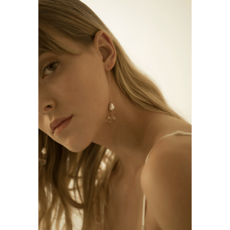 Charity : Glass dome American chain pierced earrings (Champagne Series )