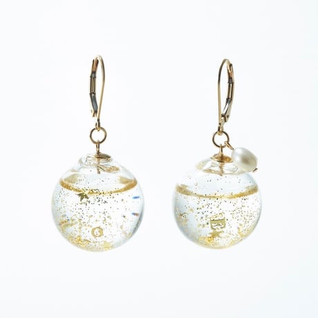 Charity : Glass dome french hook pierced earrings (Champagne Series )