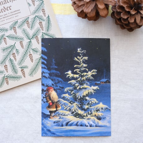 フィンランド Karto社 クリスマスポストカード / サンタさんとツリー