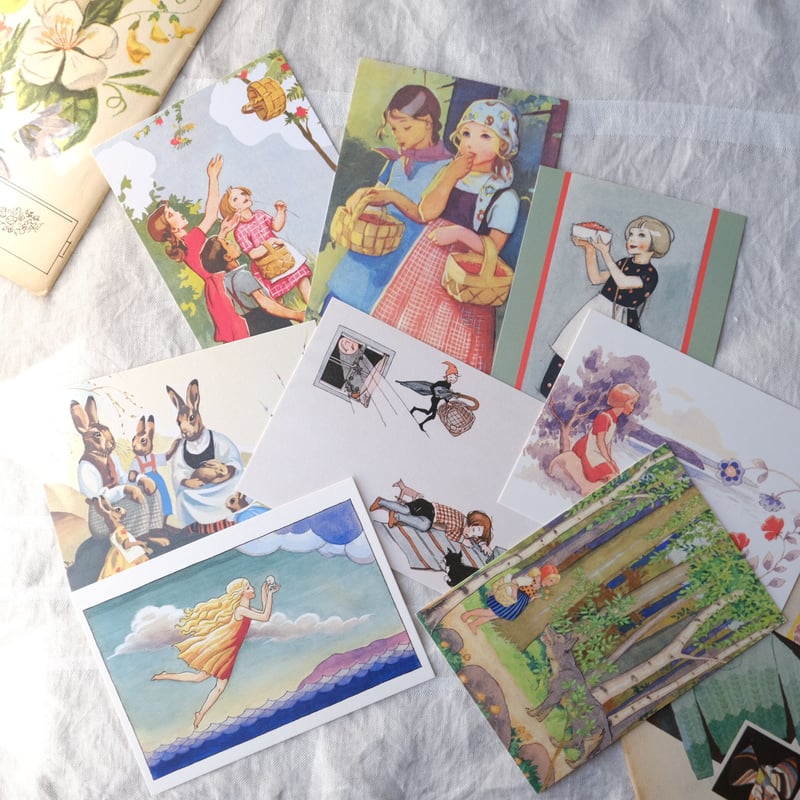 フィンランド ポストカード / 木の上の白樺のカゴ（ Martta Wendelin