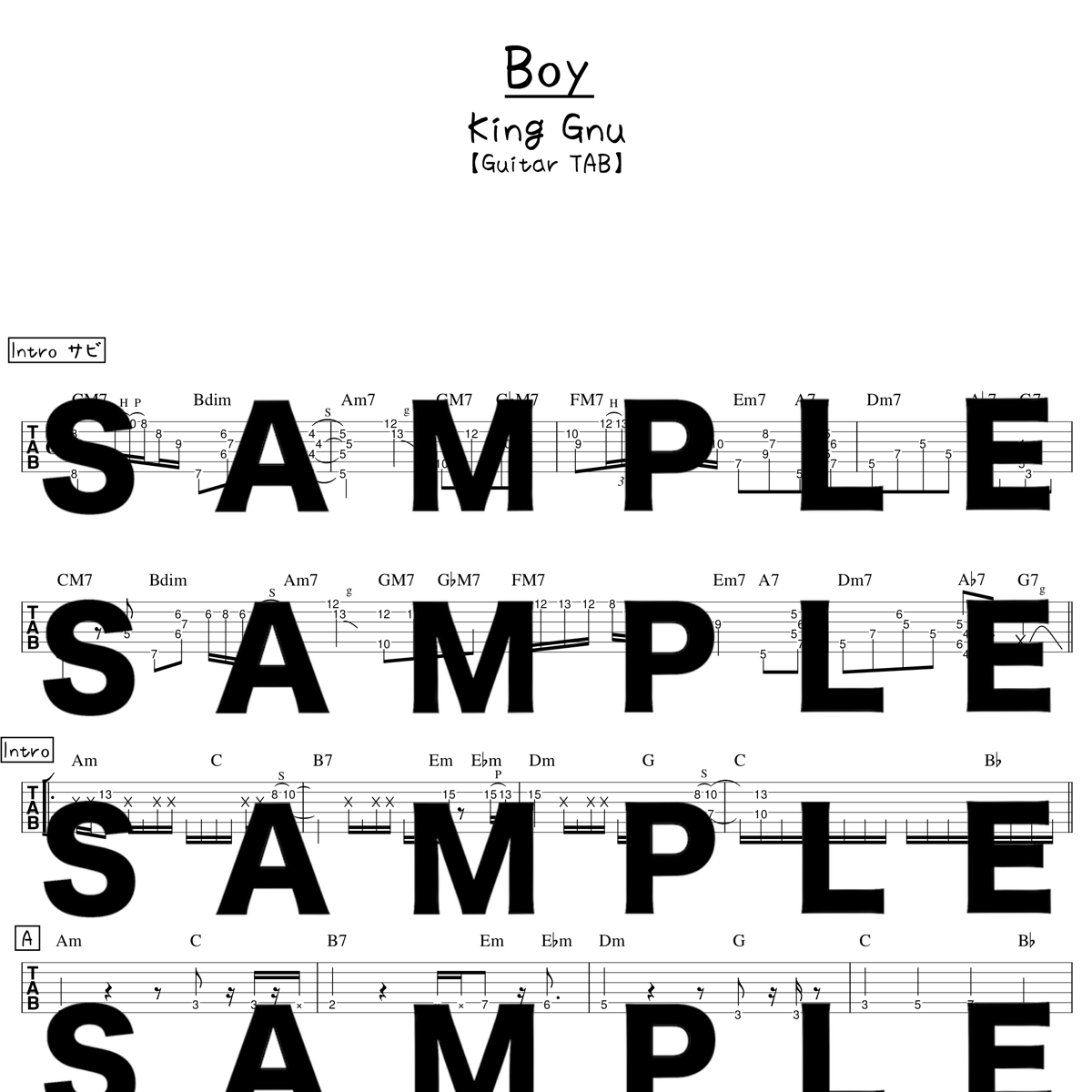 ギタースコア】BOY / King Gnu 【パート譜】 | GAKUFU屋さん