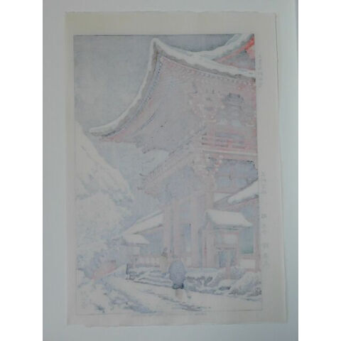 【美品】浅野竹二木版画 京洛名刹雪月花之内 高台寺萩 希少品 昭和十五年 Secondhand Goods】浅野竹二 木版画『上賀茂神社雪