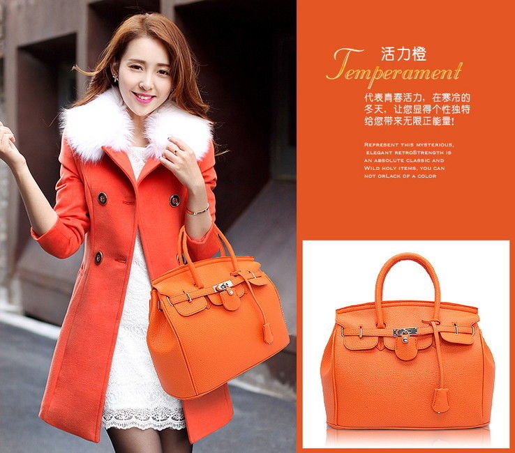 高品質PU レザー 2way ハンドバッグ ショルダー BAG【オレンジ】海外