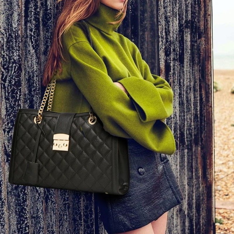 バイカラーキルティング トートBAG【ブラック】 ハンドバッグ バーキン