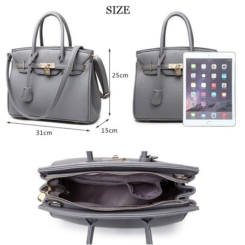 高品質PU レザー 南京錠付き 2way ハンドバッグ ショルダー BAG