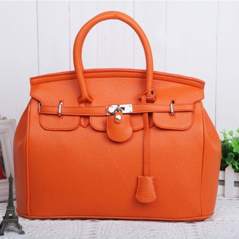オレンジ レザー ハンドバッグ 高品質PU レザー 2way ハンドバッグ ショルダー BAG【オレンジ