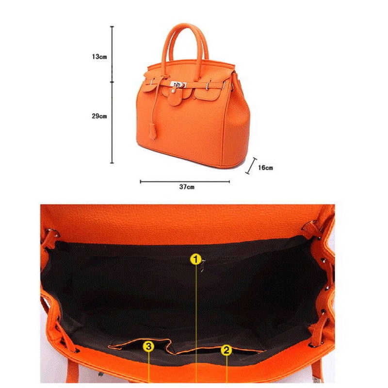 高品質PU レザー 2way ハンドバッグ ショルダー BAG【オレンジ】海外