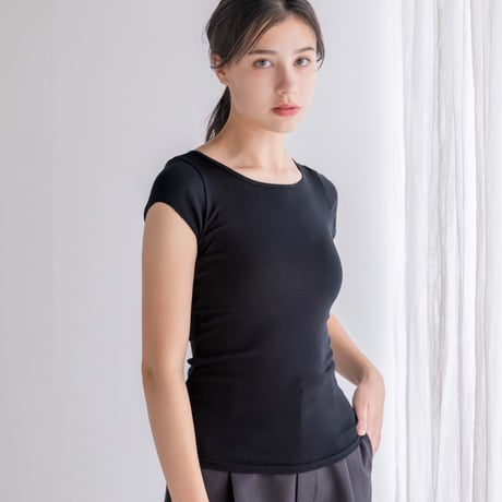 【SISIA】ウォッシャブルシルク フレンチスリーブＴ
