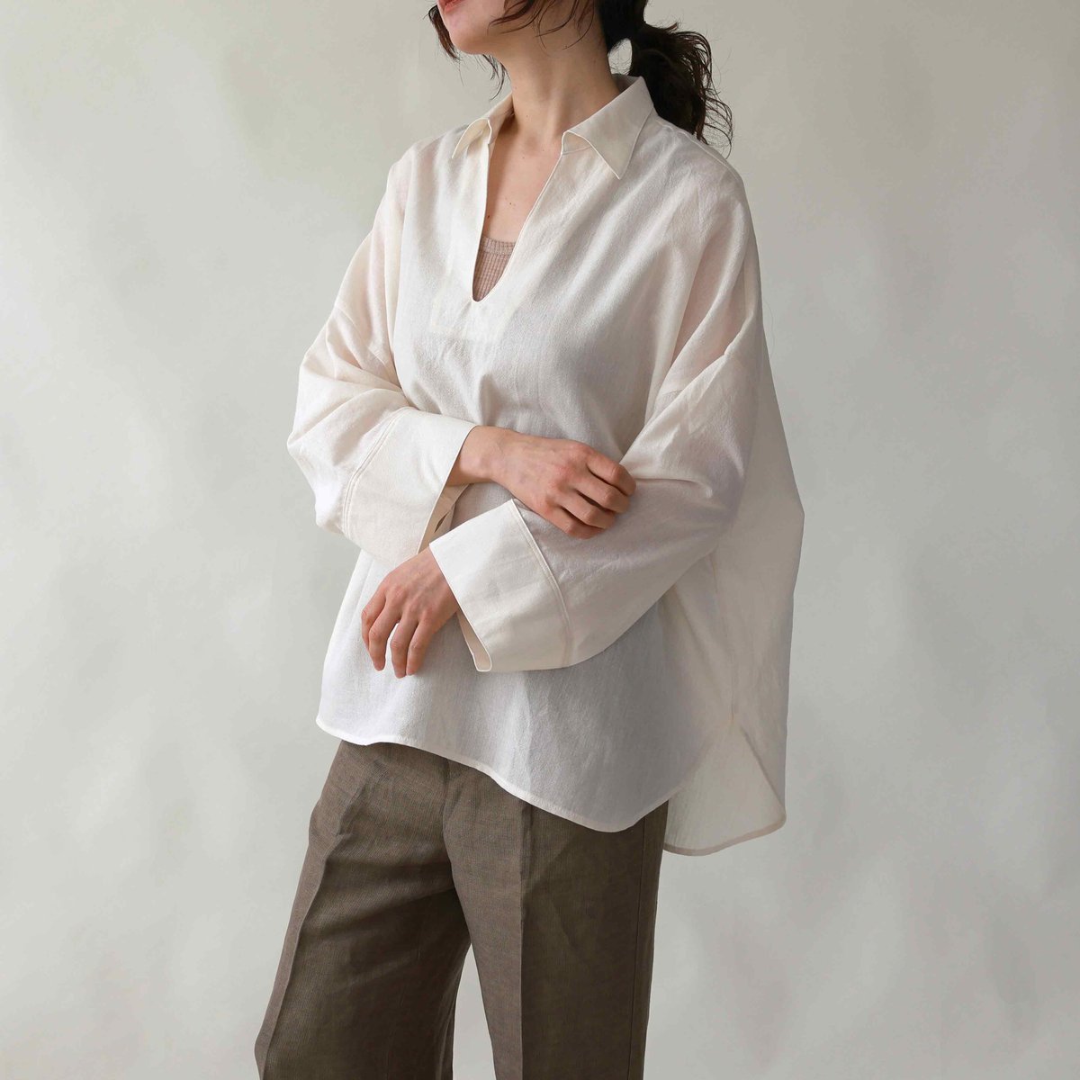 hasegawa】シルケットコットン スキッパ―シャツ | & Silk