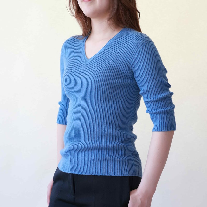 ふわふわシルクVネックリブセーター5分袖〚SW1370〛 | & Silk ふわふわシルクVネックリブセーター5分袖〚SW1370〛 | & Silk