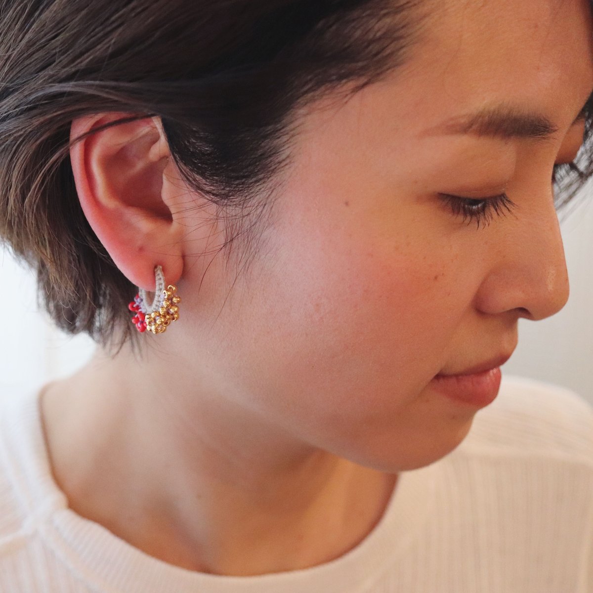 vita pierce/earring bicolor (SSsize) ベージュXゴールド・...