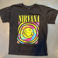 ニルヴァーナ・サイケデリック スマイル ロゴ・Tシャツ (ヘザーグレー) (U.S.A. 中古衣料品)