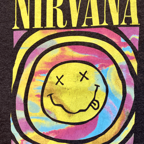 ニルヴァーナ・サイケデリック スマイル ロゴ・Tシャツ (ヘザーグレー) (U.S.A. 中古衣料品)
