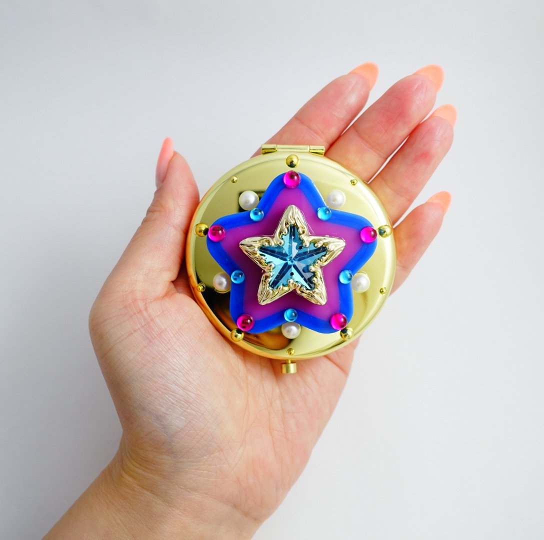 芸者　コンパクトミラー 天然貝 コンパクトミラー（花菱）シェル 螺鈿アート｜プレゼント