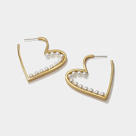 パールハートフープピアス