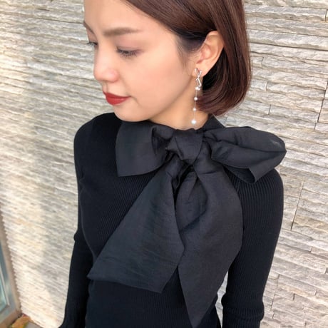 リボン×パールロングピアス