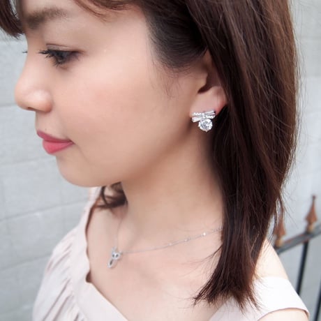 リボン×一粒ストーンピアス