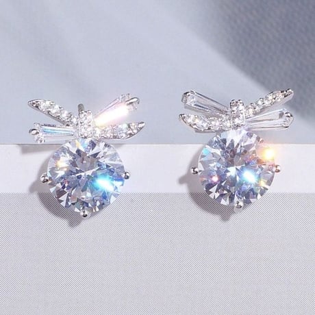 リボン×一粒ストーンピアス