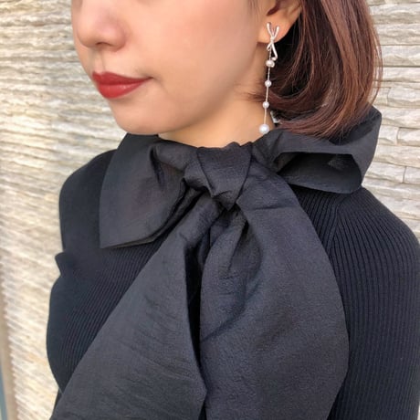 リボン×パールロングピアス
