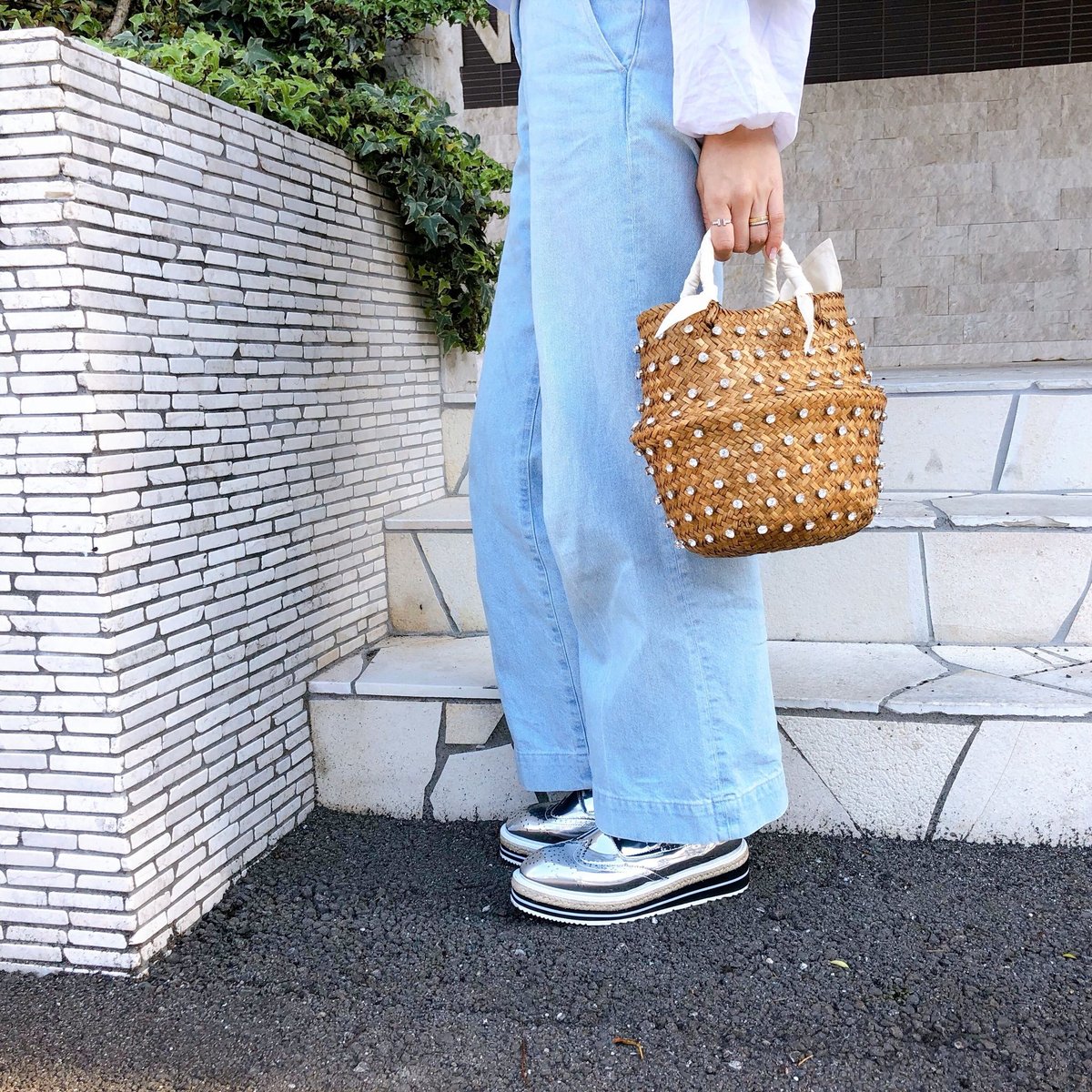 サンドラブティック かごバッグ　キラキラリボン サンドラブティック かごバッグ キラキラリボン