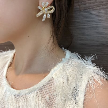 リボンピアスM【Gold】