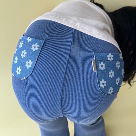 Flower ribdenim bellbottom