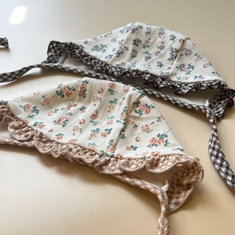 baby bonnet【flower×gingham】