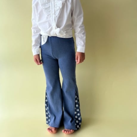 Flower ribdenim bellbottom