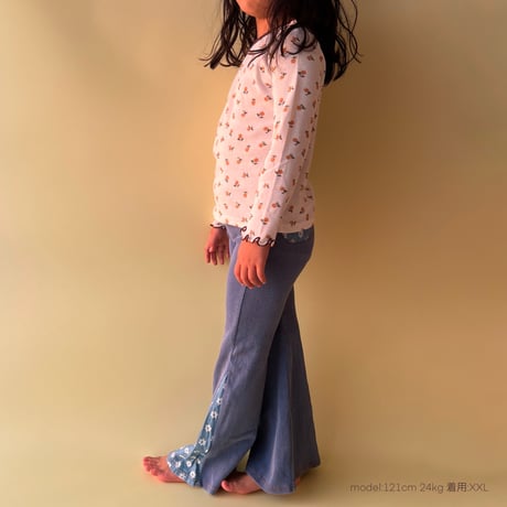 Flower ribdenim bellbottom