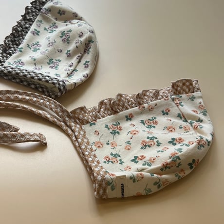 baby bonnet【flower×gingham】