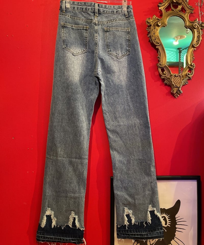 DENIM COLLECTION 】裾切り替え カットオフ デニム パンツ | GUGU