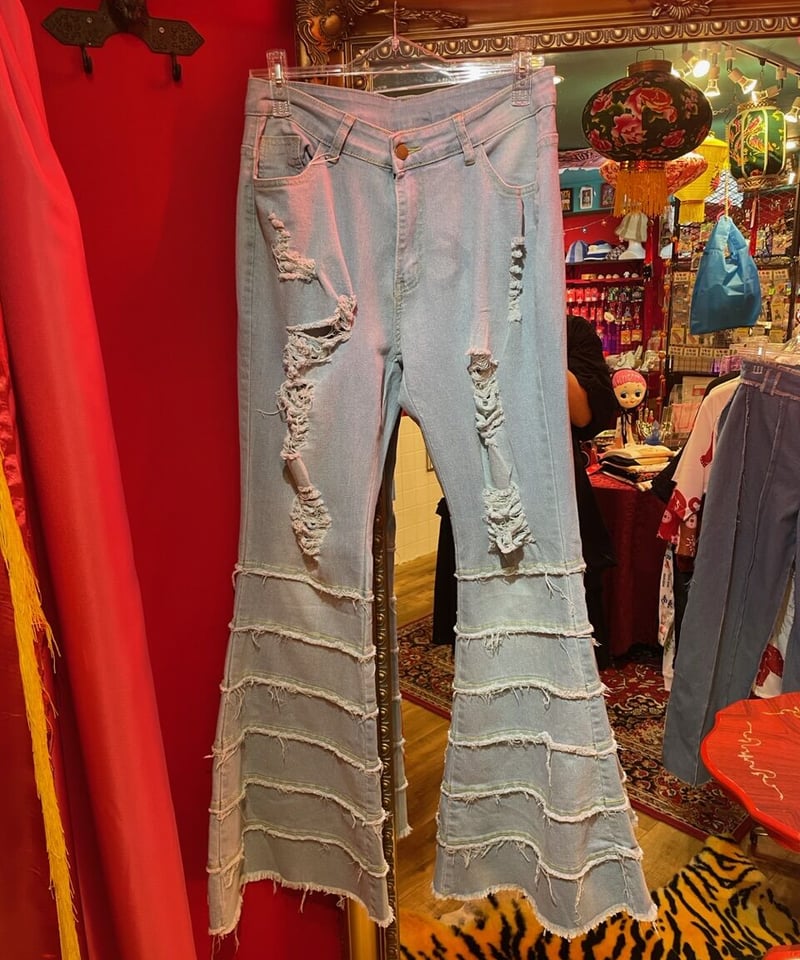 グランジ加工 フレア デニムパンツ | GUGU グランジ加工 フレア デニムパンツ | GUGU