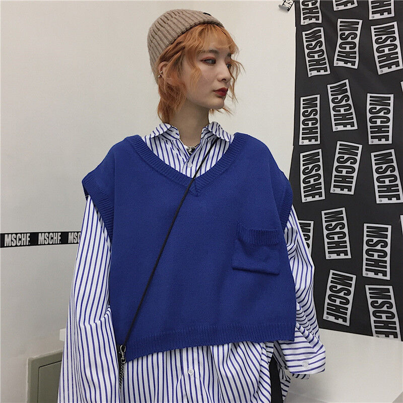 オーバーサイズ ショート丈 Vネック ニット ベスト | GUGU