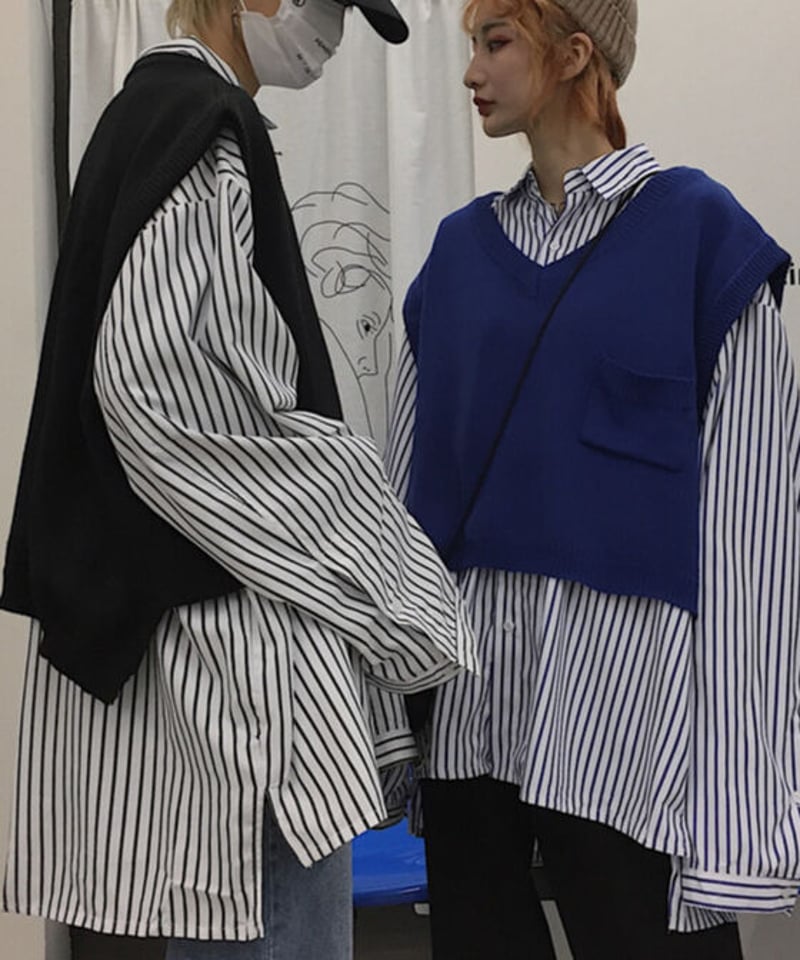 オーバーサイズ ショート丈 Vネック ニット ベスト | GUGU