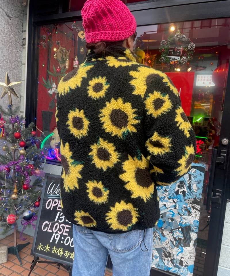 PARASONA】Sunflower pattern pullover boa jacket