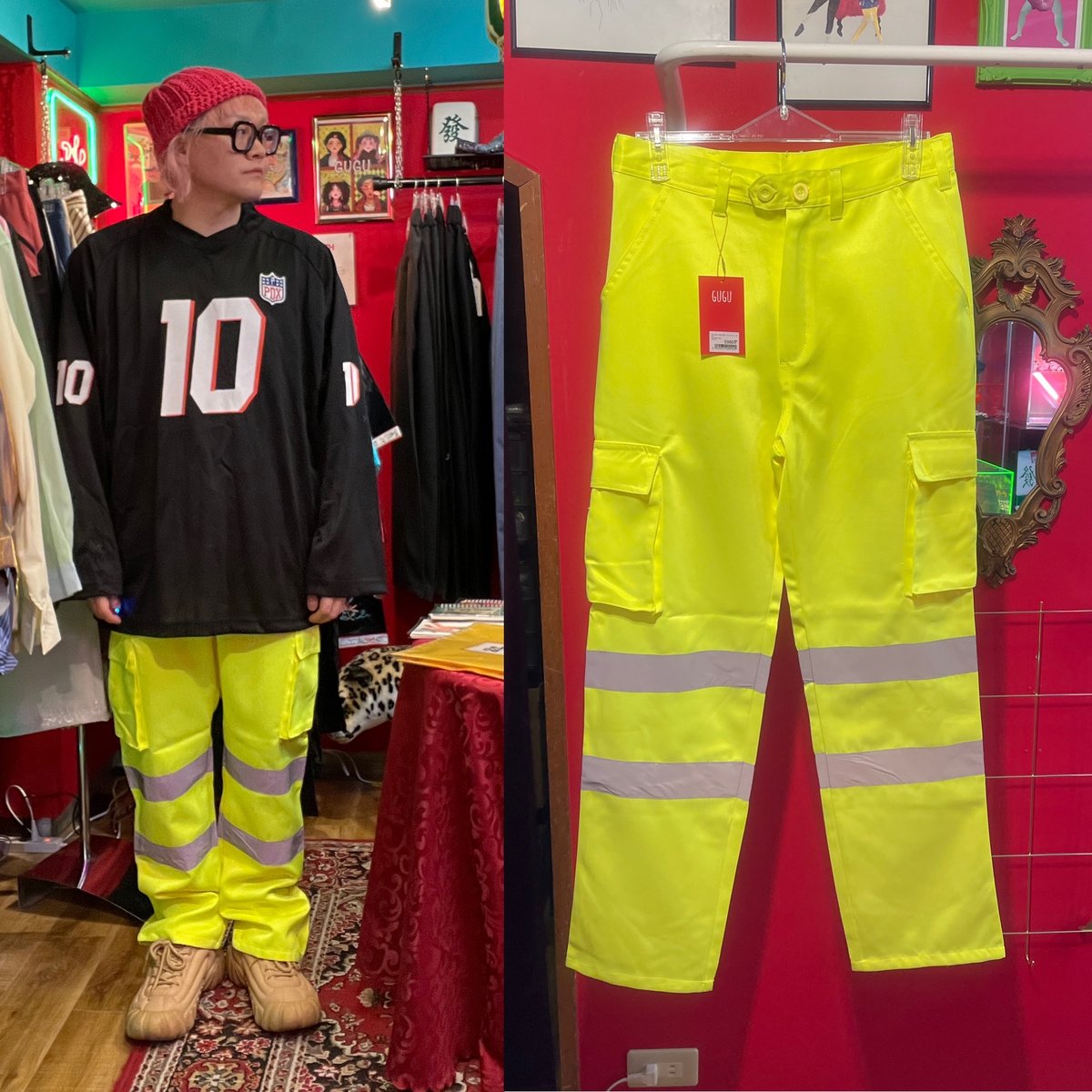 DEAD STOCK】リフレクター ネオンカラー ワークパンツ イエロー 【USED