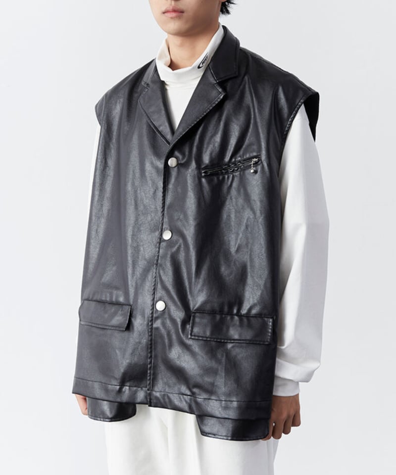 【美品】RADIATE ヤマダヤ　フェイクレザー中綿ベスト　ブラック 新品・未使用】ヤマダヤ RADIATE フェイクレザー 中綿ベスト