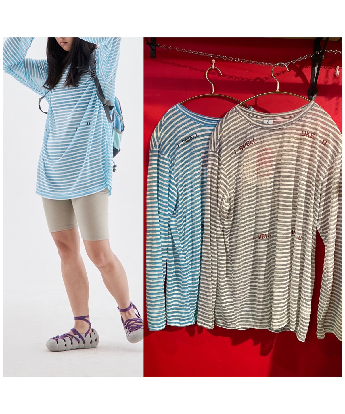 シースルーボーダーロングスリーブTシャツ | GUGU