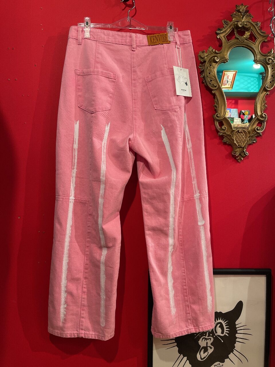 DENIM COLLECTION 】ペイントライン ピンク デニムパンツ | GUGU