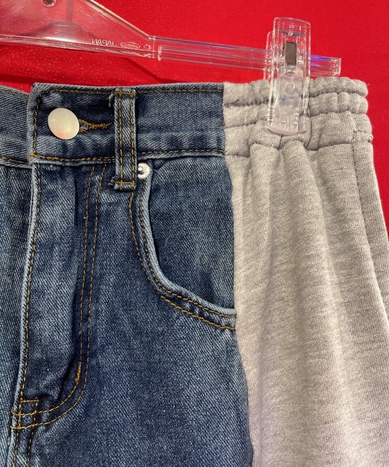 DENIM COLLECTION 】スウェットドッキング デニム パンツ | GUGU
