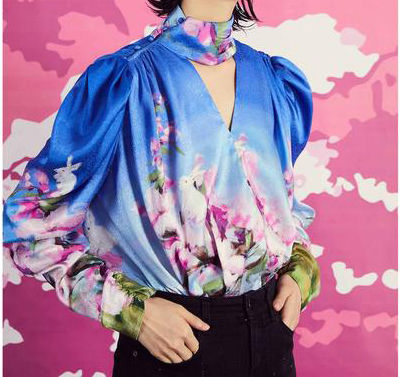 MUKZIN】 Printed Peach Pattern Retro V-neck Shi