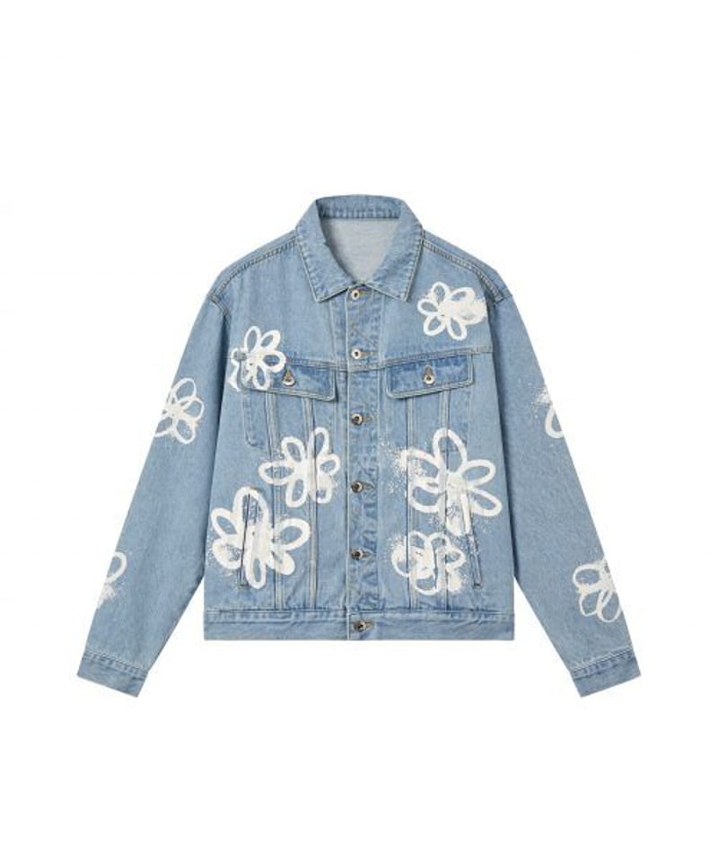 MODITEC】HAND-PAINTED FLOWERS BLUE DENIM JACKET