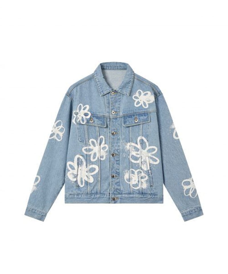 MODITEC】HAND-PAINTED FLOWERS BLUE DENIM JACKET...