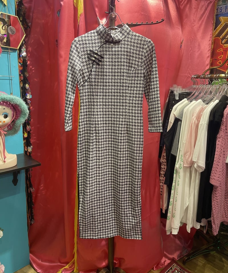 千鳥柄 ツイードチャイナロングワンピース【チャイナフェア】 | GUGU