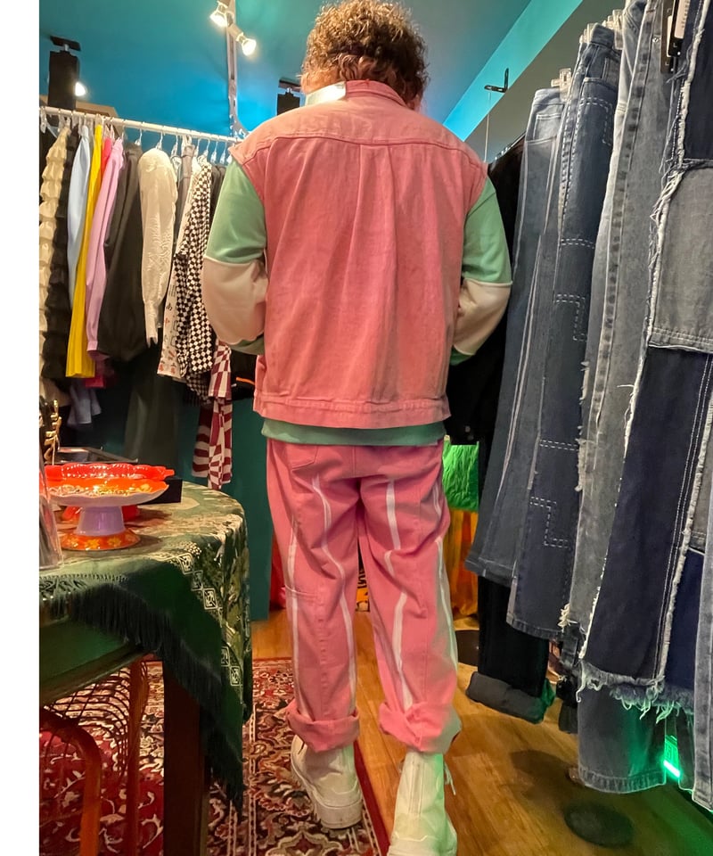 Pink Papillon ピンクパピヨン　ペイントデニム DENIM COLLECTION 】ペイントライン ピンク デニムパンツ | GUGU