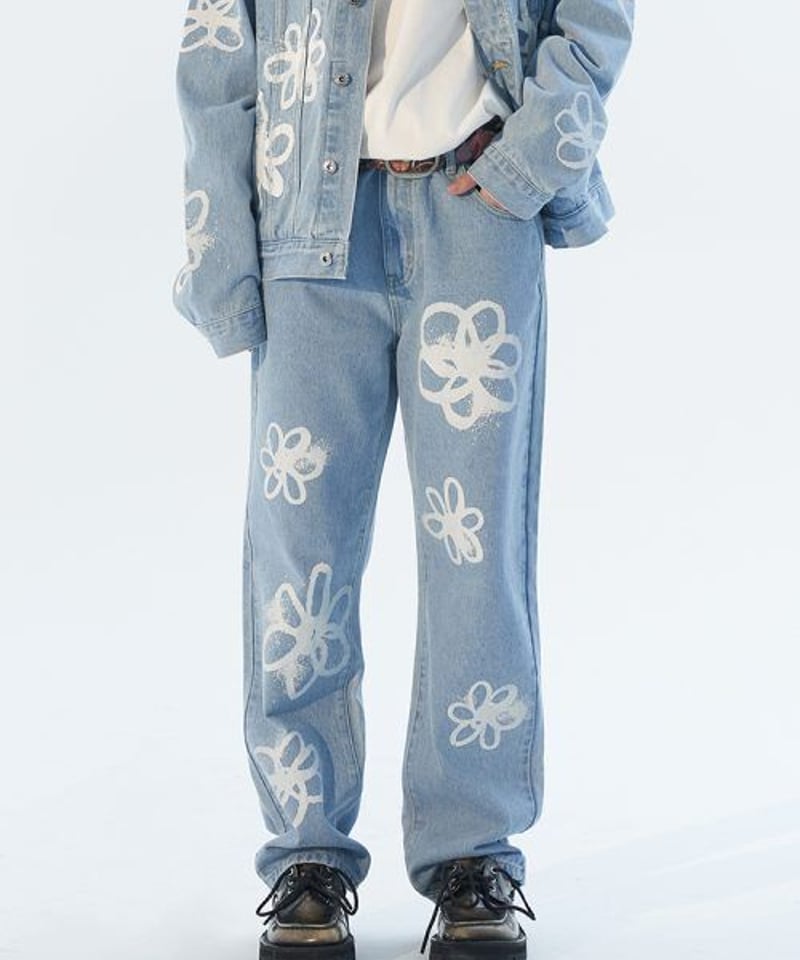 MODITEC】HAND-PAINTED FLOWERS JEANS | GUGU