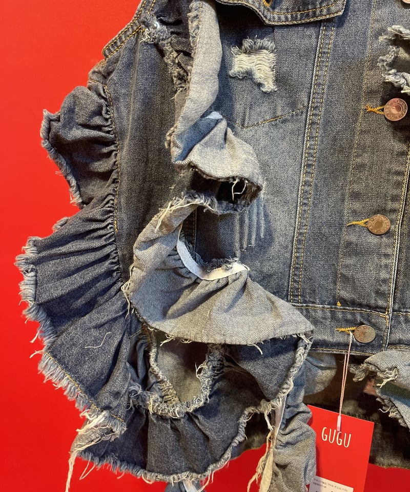 グランジ加工 フリル デニム ベスト | GUGU